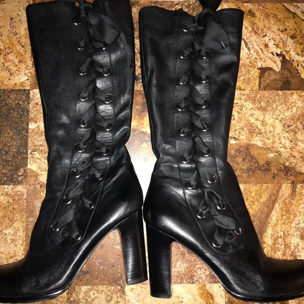 Beverly Feldman Knee-High Corset Lace-Up Boots